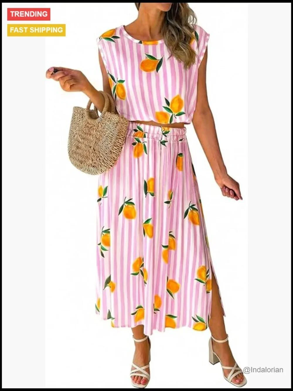 Striped 2 Piece Skirt Set Sleeveless Tank Top Maxi Dress Beach Vacation Outfits